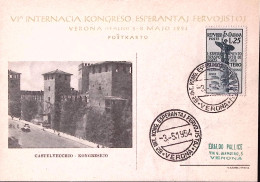 1954-VERONA 5 INT. KONG. ESPERANTAJ FERVOJISTOJ/VERONA (3.5) Annullo Speciale Su - Esperanto