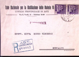 1945-Monumenti Coppia Lire 1 (509) Su Cartolina Raccomandata Asti (16.4) - Marcophilie