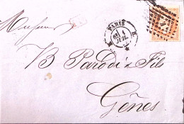 1861-Francia C.40 (16) Angolo Di Foglio Su Soprascritta Parigi (1.9) Per Genova - 1862 Napoléon III
