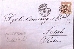 1871-Francia C.50 (69) Su Soprascritta Marsiglia (7.5) Per Napoli - 1863-1870 Napoleon III With Laurels