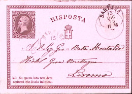 1875-Cartolina Postale RP C. 15+0 Parte RISPosta (C 2R) Viaggiata Sarzana (15.12 - Entiers Postaux