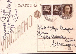 1945-Posta Aerea Coppia C.50 (11) Su Cartolina Postale C.30 Vinceremo (C98) Pieg - Marcophilie