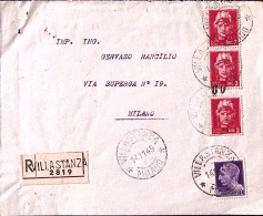 1945-Imperiale Senza Fasci Lire 1 E Tre Lire 2 (533+540) Su Raccomandata Villast - Marcofilie