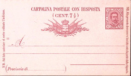 1890-Cartolina Postale RP C.7,50+7,50 (C16/90) Nuova - Entiers Postaux