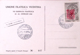 1960-VICENZA VII^Giornata Filatelica (24.1) Annullo Speciale Su Cartolina - Demonstrations