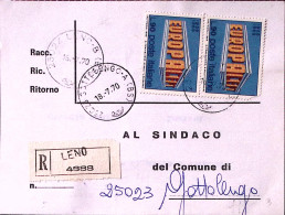 1970-EUROPA1969 Coppia Lire 90 (1110) Su Cartolina Raccomandata Leno (18.7) - 1961-70: Marcophilia