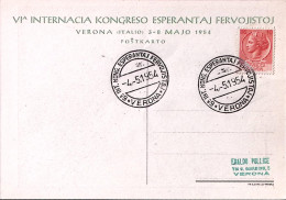 1954-VERONA VI INTERNACIA KONGRESO ESPERANTAJ FERVOJISTOJ (4.5) Annullo Speciale - Esperanto