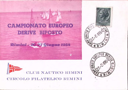 1954-RIMINI CAMPIONATO EUROPEO DERIVE (27.6) Annullo Speciale Su Cartolina - Manifestations