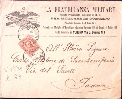 1893-VERONA La Fratellanza Militare Busta Con Intestazione A Stampa Viaggiata - Marcophilie