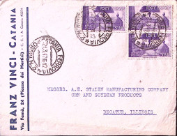 1947-AVVENTO REPUBBLICA Tre Lire 5 (570) Su Busta Catania (21.3) Per Gli USA - 1946-60: Marcophilia