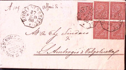1888-CIFRA Singolo E Blocco Quattro C.2 (15) Su Piego Rivoli Veronese Ottagonale - Storia Postale