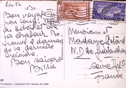 1952-MONTECASSINO Lire 20 + ITALIA LAVORO Lire 25 (debordanti) Su Cartolina (Gen - 1946-60: Marcophilia