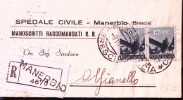 1947-Democratica Coppia Lire 10 Ardesia (558) Su Piego Raccomandata Manerbio (9. - 1946-60: Marcophilia