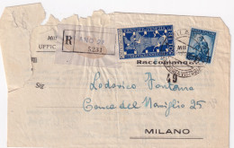 1949-Biennale Lire 50 + Democratica Lire 5 (555+597) Su Biglietto Raccomandato - 1946-60: Marcophilia