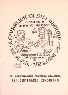 1962-S. MARINO Convegno Filatelico Di Verona (1.4) Annullo Speciale Su Cartolina - 1961-70: Marcofilie