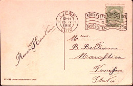1910-Belgio Esposizione Mondiale/Liegi (25.5) Annullo Targhetta Su Cartolina Per - Other & Unclassified