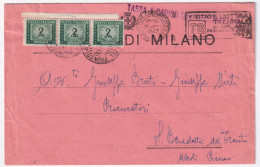 1947-Segnatasse Tre Lire 2 (98) Su Busta Tassa Carico Destinatario Milano (22.8) - 1946-60: Marcophilia