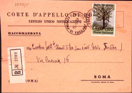 1969-PARCHI Lire 170 Isolato Su Cartolina Raccomandata Roma (13.6) - 1961-70: Marcofilie