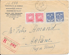 Principauté De Monaco Recommandé  Sur Lettre 1942 - Storia Postale