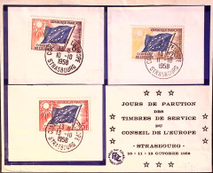 1958-Francia Consiglio Europa Bandiera E Sole F. 8, 20 E 35 Su Tre Frammenti Fdc - 1950-1959