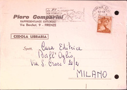 1962-Michelangiolesca Lire 5 Isolato Su Cedola Commissione Libraria Fori Archivi - 1961-70: Marcofilie