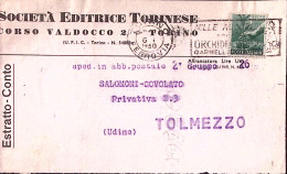 1950-Democratica Lire 1 Isolato Su Frontespizio Di Estratto Conto Giornali Torin - 1946-60: Marcophilia