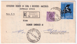 1959-PREMIO ITALIA Lire 60 + Siracusana Lire 25 (769+850) Su Piego Raccomandato  - 1946-60: Marcophilia