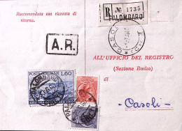 1960-SPEDIZIONE MILLE Lire 60 + Siracusana Lire 10 E 15 Su Raccomandata Palombar - 1946-60: Marcophilia