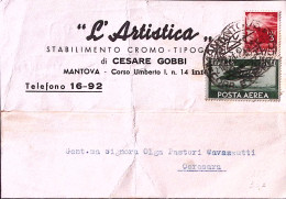 1948-Posta Aerea Lire 5 + Democratica Lire 3 Su Cartolina Mantova (21.2) - 1946-60: Marcophilia