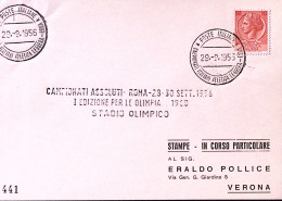 1956-ROMA Campionato Italiano Atletica Leggera (29.9) Annullo Speciale E Lineare - 1946-60: Marcophilia