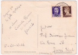 1944-Imperiale Sopr. PM C.50 (7) + Imperiale C.10 (245) Su Cartolina Giardini (2 - Marcofilie