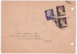 1945-Imperiale Senza Fasci Coppia C.10 + Lire 1 (520+522) Su Cartolina Bologna ( - Marcofilie