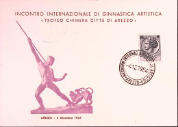 1954-AREZZO Incontro Intern Ginnastica Artistica (5.5) Annullo Speciale Su Carto - 1946-60: Marcophilia