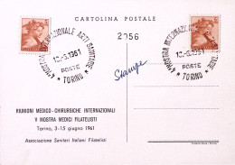 1961-TORINO 4 Mostra Intern Arti Sanitarie (13.6) Annullo Speciale Su Cartolina - 1961-70: Marcofilie