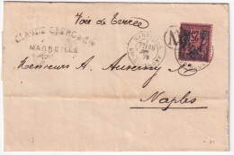 1879-Francia C.25 (91) Su Soprascritta Marsiglia (28.6) Per Napoli Manoscritto V - 1862 Napoléon III