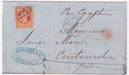 1871-Francia C.40 Su Soprasritta Marsiglia (22.8) Per Civitavecchia, Manoscritto - 1862 Napoléon III