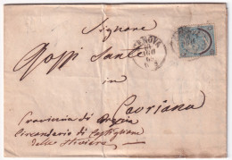 1865-effigie Sopr. C.20/15 1 Tipo (23) Isolato Su Lettera Genova (10.8) - Marcophilie