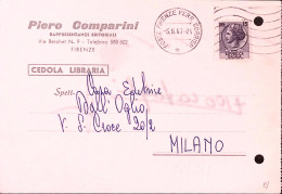 1967-Siracusana Lire 15 Isolato Su Cedola Commissione Libraria, Fori D'archivio - 1961-70: Marcophilia