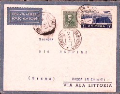 1937-ERITREA Effigie Lire 2,50 (202) + PA Lire 1 (21) Su Busta Via Aerea Addis A - Erythrée