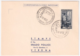 1953-LECCO Regate Internazionali Canottaggio (6.9) Annullo Speciale Su Cartolina - 1946-60: Marcophilie