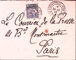 1910-LEVANTE Uff. Francesi Pi 1/25 Su Busta (24.1.1910) Per La Francia - 1862 Napoléon III