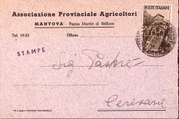 1947-MEDIEVALI Lire 1 (566) Isolato Su Stampe Mantova (4.2) - 1946-60: Marcophilie