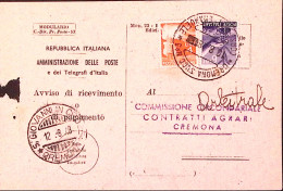 1948-Democratica. Lire 4 E 6 Su Avviso Ricevimento (10.8 ULTIMO GIORNO TARIFFA) - 1946-60: Marcophilie