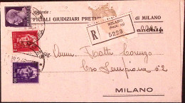 1946-Imperiale Senza Fasci E Senza Filigrana Lire 10, 2 E 1 Su Piego Raccomandat - Marcophilie