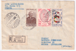 1957-ONU Lire 25 + CARDUCCI + EUROPA Lire 60 (806+818/9) Su Raccomandata Genova  - 1946-60: Marcophilie