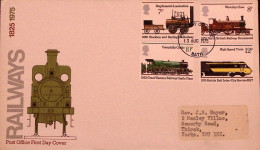 1975-GRAN BRETAGNA GREAT BRITAIN 150 Anniv. Ferrovie Serie Cpl. Fdc - Lettres & Documents