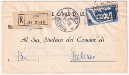 1956-Europa Lire 60 (804) Isolato Su Piego Raccomandato Leno (20.9) - 1946-60: Marcophilie