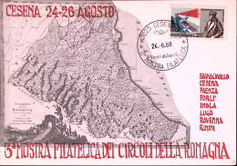 1968-MOSTRA CIRCOLI ROMAGNA Timbro Speciale Cesena (24.8) Su Cartolina Manifesta - Forli