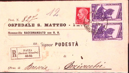 1933-X MARCIA Coppia C.50 + IMP. C.20 Su Piego Raccomandato Pavia (20.3) - Marcophilie