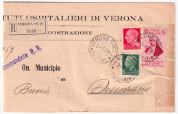 1934-GALVANI C.75 E Imperiale C.20 E 25 (247/8+365) Su Piego Raccomandato Verona - Marcophilia
